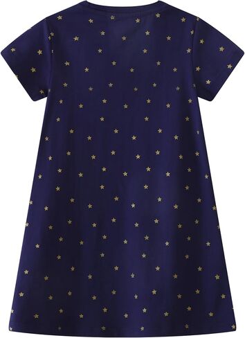Hongshilian Little Girls Cotton Casual Dress Cartoon Appliques Jersey Summer Dresses Short Sleeved Clothing in Saudi Arabia