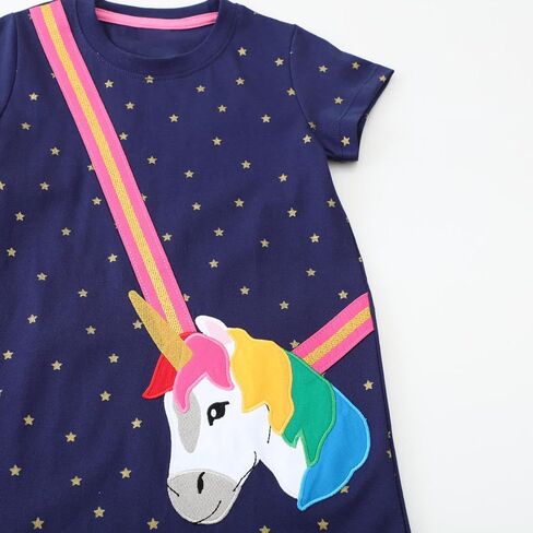 Hongshilian Little Girls Cotton Casual Dress Cartoon Appliques Jersey Summer Dresses Short Sleeved Clothing in Saudi Arabia