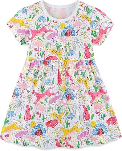 Hongshilian Little Girls Cotton Casual Dress Cartoon Appliques Jersey Summer Dresses Short Sleeved Clothing in Saudi Arabia