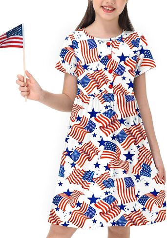 Remimi Girl 4th of July Dress American Flag Live Summer Summer Dresses 5-14 Years in Kuwait