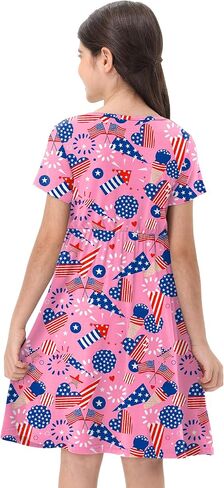 Remimi Girl 4th of July Dress American Flag Short Sleeve Summer Beach Dresses 5-14 Years in Saudi Arabia