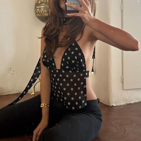 Y2k Polka Dot Tank Top for Women Spaghetti Strap V Neck Halter Crop Top Coquette Backless Cami Scarf Top in Kuwait
