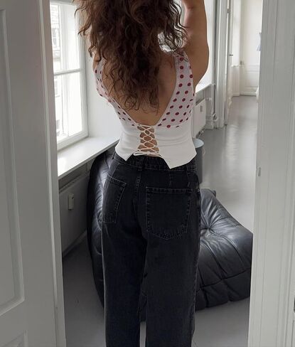 Y2k Polka Dot Tank Top for Women Spaghetti Strap V Neck Halter Crop Top Coquette Backless Cami Scarf Top in Saudi Arabia