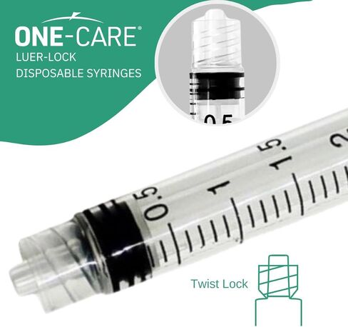 MediVena ONE-CARE 1ml Luer-Lock Syringes, Sterile, Low Dead Space, 100/bx Blister-Packed Syringes 1cc in Kuwait
