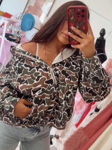 Camo Hoodie Oversized Quarter Zip Pullover Women Cute Camo Zip Up Hoodie Colorful Patchwork Cheetah Hoodies Y2k Trendy in Saudi Arabia