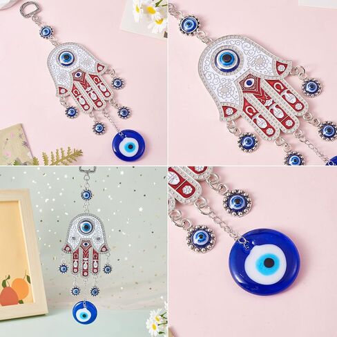 Evil Eye Amulet, Evil Eye Pendant Decoration, Handmade Turkish Evil Eye Ornament, Lucky Blue Evil Eye Hanging Ornament Amulet for Car, Home, Office for Blessing Gift (Enamel Palm) in Saudi Arabia