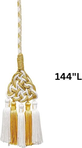 Needzo Elegant White Braided Polyester Cincture with Tassels, 144 Inches (White) in Kuwait