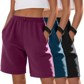 3 Pack Women's Athletic Drawstring Shorts Bermuda Long Sweat Short High Waist 9 Inch Loose Casual Pants with Pockets