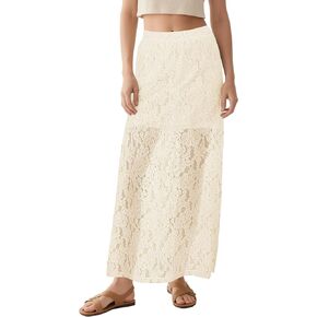 Urban Coco Women المرن المرن المرن المتدفق A-Line Maxi Lace Skirt الصيف الطويل الطويل