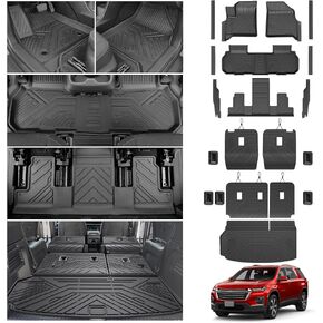 حصيرة شحن لـ Chevy/Chevrolet Traverse 2024 2025 ، جميع بطانة البضائع المطاطية TPE مع غطاء المقعد الخلفي للصف الثالث لعام 2024 Chevy Traverse ، حصيرة جذع خلفية مع حصيرة مسند الظهر