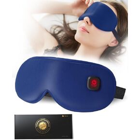 Heated Eye Mask - Cordless Heat Eye Compress for Dry Eye Relief, Improved Sleep, Relax Eye Strain, Electric Eye Heating Pad for Airplane Sleeping Travel,Washable(Navy)