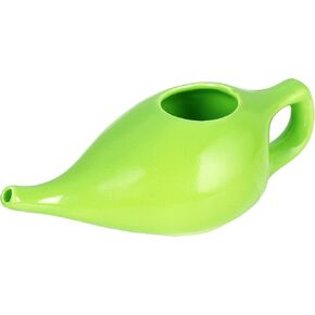 Ceramic Neti Pot Large Durable Handcrafted Nasal Cleaning Cup for Sinus & Congestion Relief Leakproof Dishwasher Safe neti Pot with Cotton Napkin (Green)