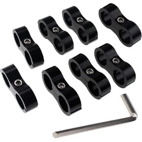 8Pcs 8AN Hose Separator Clamp, Double hole Black Hard Aluminum Hex Anodized Mounting Clamp,Double Hole Driver Hose Fitting Adapter for 5/8" Fuel Hose Oil Line Brake Line Gas Line Water Pipe