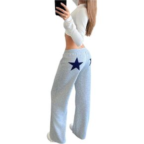 WDIRARA Women's Star Graphic Elastic Low Waist Sweatpants Athletic Workout Straight Leg Pants
