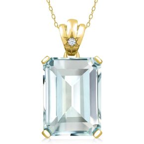 Gemstone Birthstone و White Topaz قلادة قلادة للنساء في الذهب الصفراء المصنوع من الذهب الأصفر المطلي | Emerald خفض 18x13mm مع لهجة 1.8 ملم في الكفالة مجموعة النجوم | سلسلة 18 بوصة | مجوهرات راقية لزوجتها والدتها