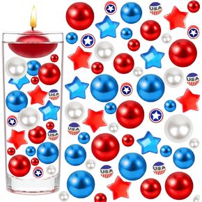 208 Pieces Patriotic Vase Filler Set, 4th of July Patriotic Red White Blue Faux Pearl Beads for 4th of July Independence Day, Memorial Day Veterans Day Table Centerpiece Home Decor