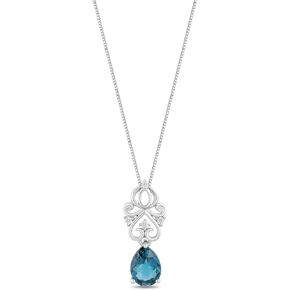 Jewelili Enchanted Disney Fine Jewelry Sterling Silver 1/20 CTTW and London Blue Topaz Cinderella Carriage Pendant