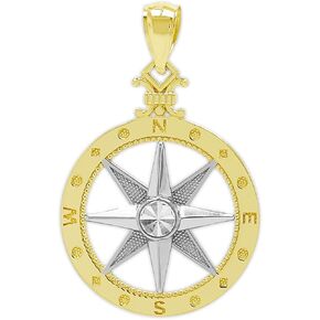 Gold Two-Tone Compass Charm - 10 Karat Solid Gold - Nautical Jewelry Pendant