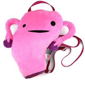 Uterus Plush Backpack | Pink Fuzzy Cute Womb Plushie 11" Zipper Bag w/ Adjustable Straps, Funny New Mom Gift, OB-GYN Midwife Doula Zip Tote, Health Ed Hysterectomy Endometriosis Surgery Birth Pregnant