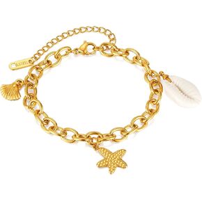 Vjosa Fashion Simple 18K الذهب المطلي بالمحيطات المصنوعة من الفولاذ المقاوم للصدأ ستارفيش شل سوار سوار سلسلة ارتباط سوار