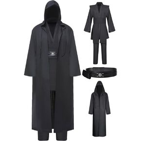 Tunic Hooded Robe Knight Costume Black Outfits Halloween Cosplay Costume for Mens