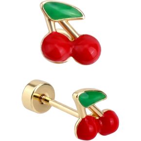 Cherry Earrings for Women, Red Cherry Flatback Stud Earrings Dainty Fruit Jewelry Present Choice for Birthday Anniversary Festival