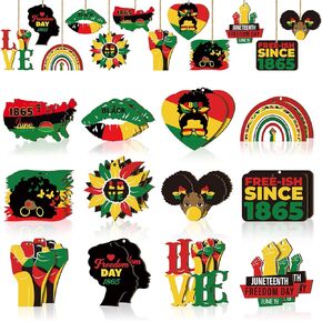 Maitys 24 Pcs Juneteeth Hanging Decors Juneteenth 1865 Wooden Tree Ornaments Juneteeth Wooden Tree Ornaments for African American Holiday Party Favors