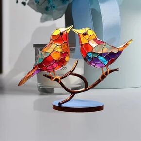 Colorful Birds Statue Ornament Tabletop Birds Decoration Acrylic Birds Decorative Metal Birds on Branch Desktop Ornaments for Home Decor Gift Table Decoration (Five Birds)