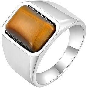 Natural Tiger Eye Ring 925 Sterling Silver Ring Handmade Gemstone Signet Ring for Men Tiger Eye Mens Ring Gift for Him
