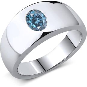 GEM Stone King Men's 925 Sterling Silver Gistian Fluian Moissanite Ring | 1.38 CTTW | بيضاوي 8x6mm | الأحجار الكريمة | متاح بحجم 7،8،9،10،11،12،13