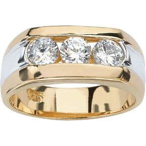 PalmBeach Men's Yellow Gold-plated Sterling Silver Round Cubic Zirconia Channel Set 3 Stone Ring Sizes 9-13