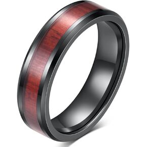8mm Vintage Tungsten Carbide Ring Gold/Silver/Black with Wood Inlay Wedding Band Ring for Men Nature Collection