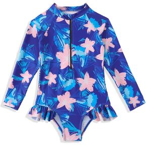 Kids Girls Swimsuit Long Sleeve One Piece Swimwear Zipper Bathing Suit UV Protection Rash Guard Swimming in Kuwait