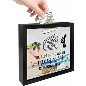 8 x 8 Inch Wooden Shadow Box Frame with Shelves Slot - The Best Thing About Memories is Making Them - Money Savings Bank Ticket Saving Box Memory Box Piggy Banks Home & Office Decor - A01