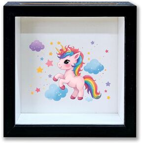Children Saving Money Shadow Box Frame, Girl Piggy Bank Box with Slot, Unicorn Themed Keepsake Memory Box, Fund Money Box Birthday Gifts for Kids, Girl Room Decorative Wooden Money Bank Box -25