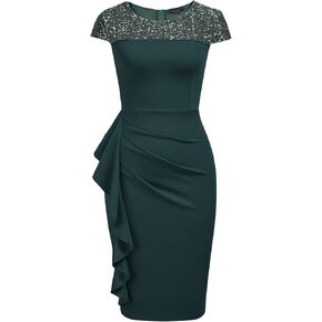 Women's Ruffle Vintage Formal Church Wedding Guest Cocktail Dresses