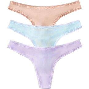 OnGossamer Women's Intimate Apparel Mesh Low-Rise Thong Panty, Champagne/Seascape/Light Lavender, M/L