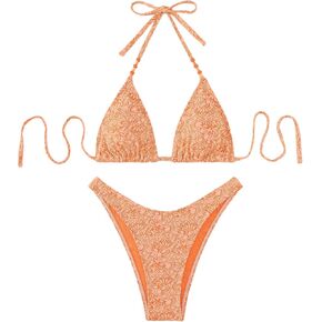 SOLY HUX Women's Bathing Suit Floral Printed Halter Triangle High Cut Bikini Set Two Piece Swimsuit