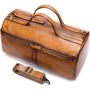 Genuine Leather Travel Duffel Bag: Gym Sports Bag Handmade Real Leather Airplane Luggage Carry-On Bag Brown