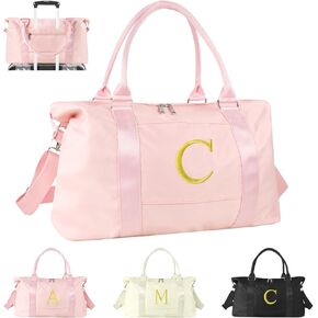 Graduation Gifts for Girls Birthday Gift for Daughter, Initial Travel Duffel Bag for Teens Weekender Bag Carry On Tote Bag, Personalized Embroidered Letter Overnight Bag for Women(Letter A, Pink)