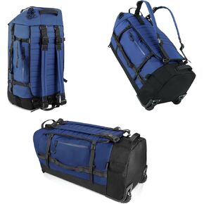 CONTAIL 86L Foldable Wheeled Duffel Backpack with Padded Quilted Bottom,Waterproof Travel Duffle Bag with Extended Handles,Navy
