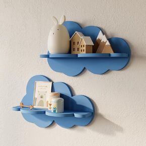 Cloud Floating Wall Shelves for Nursery Room, 2 Pieces, Cute Wavy Shelf for Bedroom, Kid's Room, Children and Bathroom Decor
