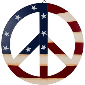 Patriotic Metal Peace Sign Home Decor Peace Symbol with Stars and Stripes Wall Hanging Ornament Decorative Plaque Sign American Decorations for 4th of July Memorial Day Party Decor (M)