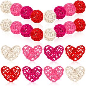NOVWANG 40 Pcs Valentine's Day Rattan Balls Decorative, Centerpieces Vase Filler Heart Wicker Ball for Valentine's Day Wedding Party Decoration Table Hanging Decor DIY Crafts (Red, Rose, Pink, White)