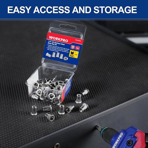 WORKPRO 220Pcs Metric Rivet Nuts, Zinc Plated Carbon Steel Flat Head Threaded Insert Nut with Knurled Body, Include Storage Case, 7 Sizes Rivnuts Assortment Kit-M3, M4, M5, M6, M8, M10, M12 in Saudi Arabia