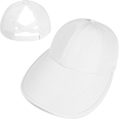 Large Wide Brim Criss Cross Ponytail Baseball Sun Hats for Women Mesh Summer Beach Cap for Outdoor Sports Travel in Saudi Arabia