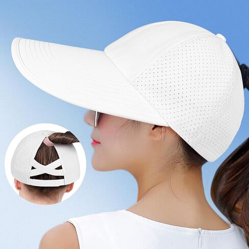 Large Wide Brim Criss Cross Ponytail Baseball Sun Hats for Women Mesh Summer Beach Cap for Outdoor Sports Travel in Saudi Arabia
