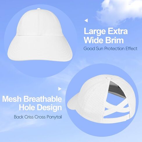 Large Wide Brim Criss Cross Ponytail Baseball Sun Hats for Women Mesh Summer Beach Cap for Outdoor Sports Travel in Saudi Arabia