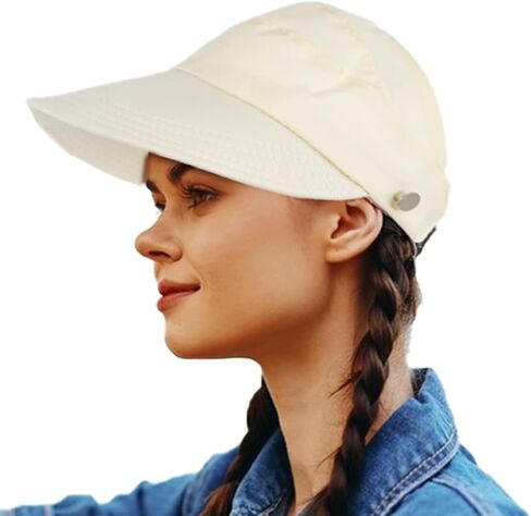 Sun Hat Wide Brim Hat Summer Foldable Hats Visor Ponytail Hat Women Head Accessories White in Saudi Arabia