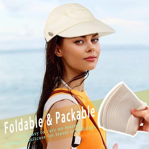 Sun Hat Wide Brim Hat Summer Foldable Hats Visor Ponytail Hat Women Head Accessories White in Saudi Arabia